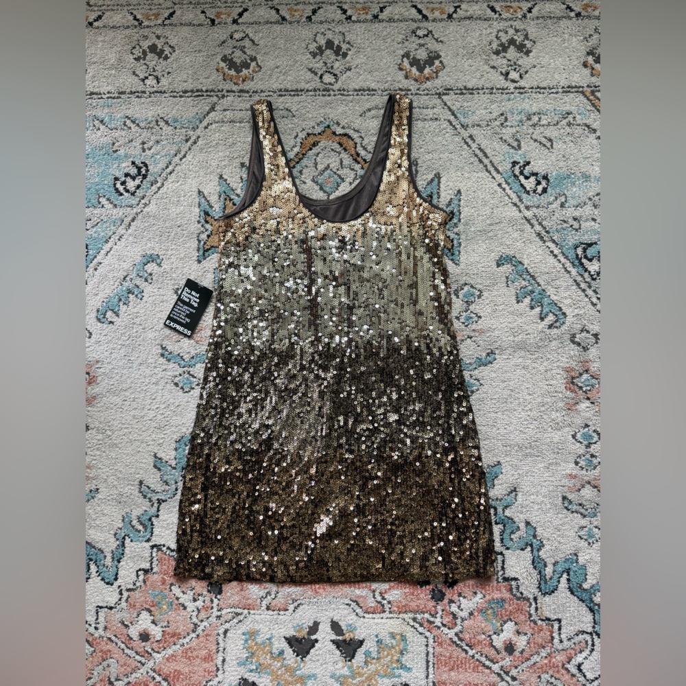 Express Sequin Dress Ombré Gold and Brown
